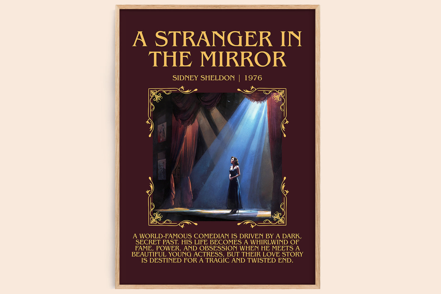 A Stranger in the Mirror minimalist book poster by Sidney Sheldon – framed literary art print