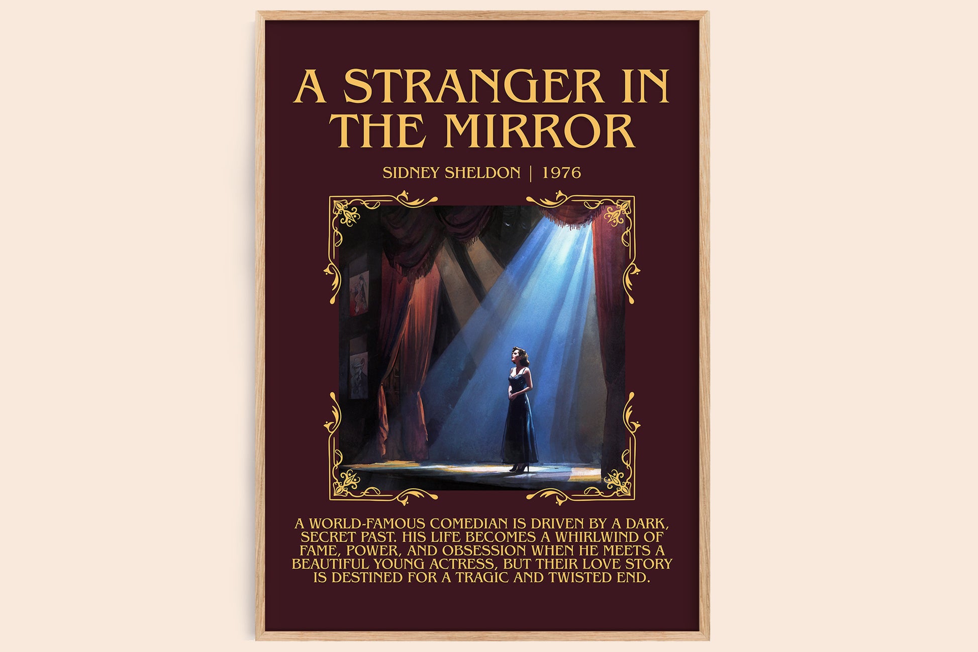 A Stranger in the Mirror minimalist book poster by Sidney Sheldon – framed literary art print