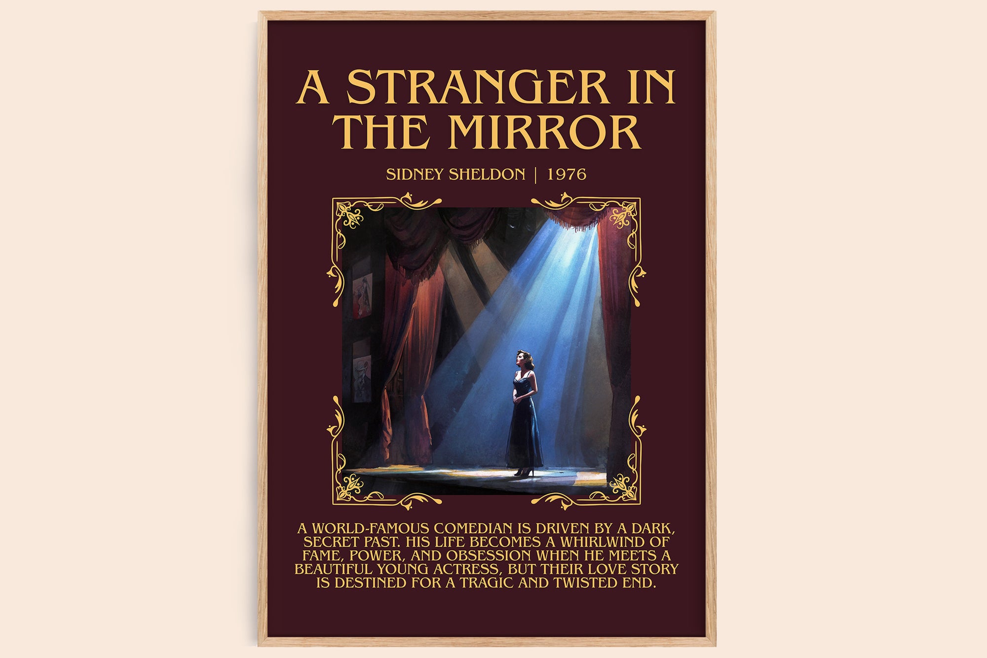 A Stranger in the Mirror minimalist book poster by Sidney Sheldon – framed literary art print
