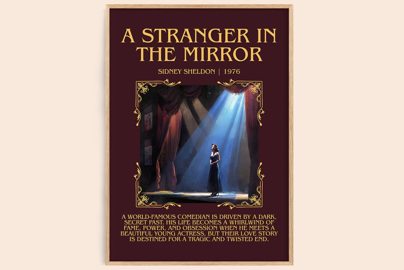 A Stranger in the Mirror minimalist book poster by Sidney Sheldon – framed literary art print
