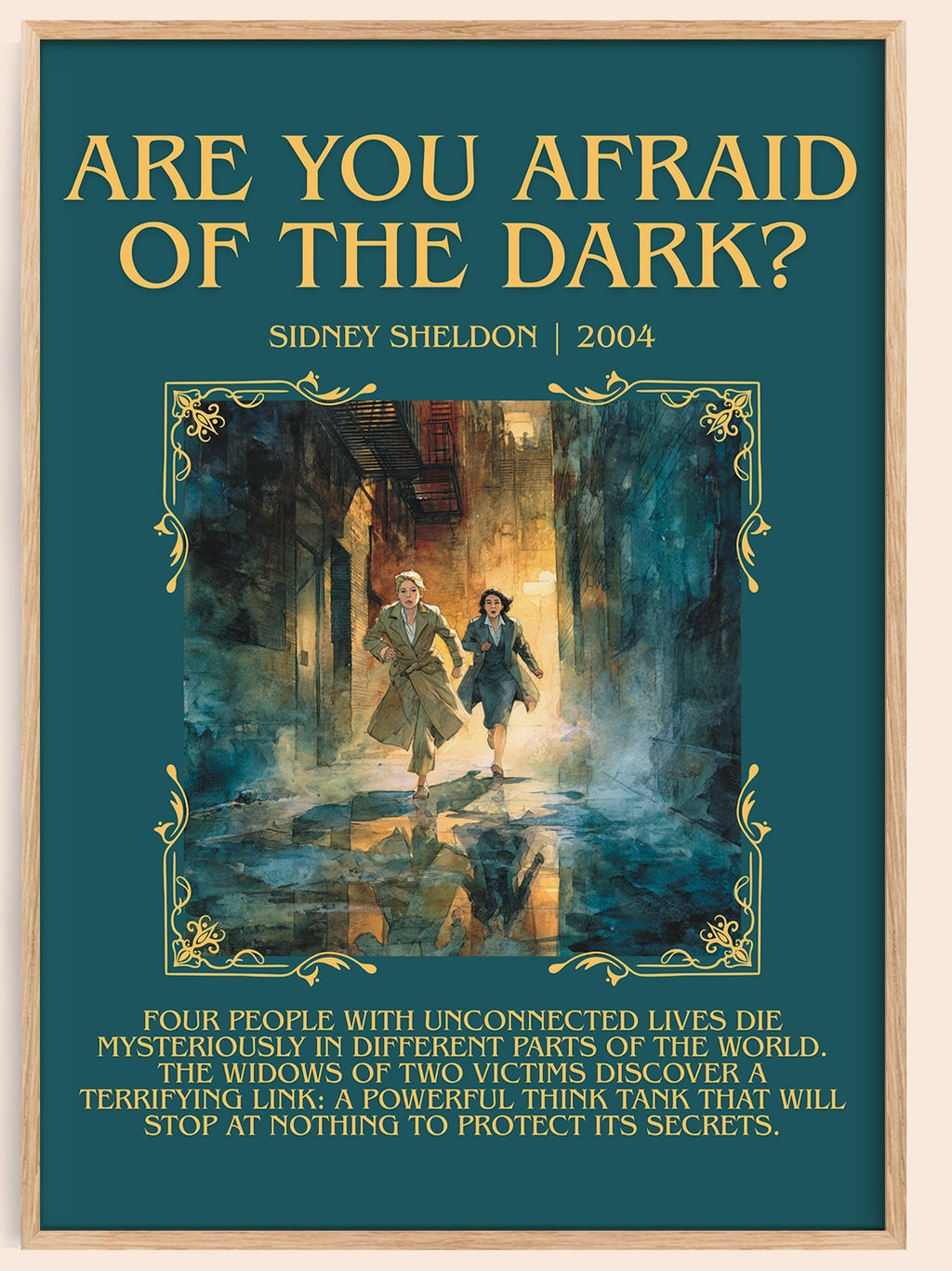 Are You Afraid of the Dark? minimalist book poster by Sidney Sheldon – framed literary art print