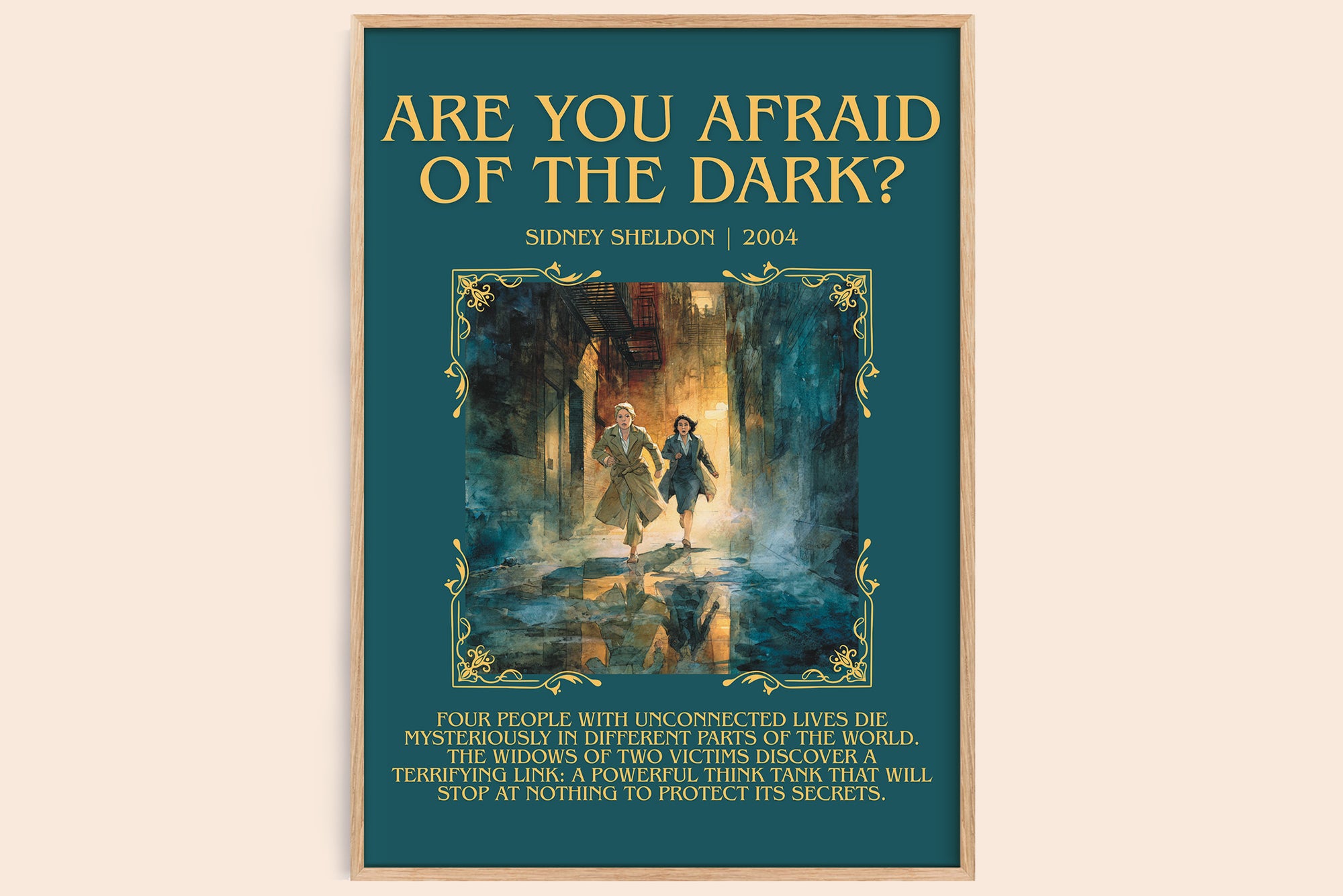 Are You Afraid of the Dark? minimalist book poster by Sidney Sheldon – framed literary art print