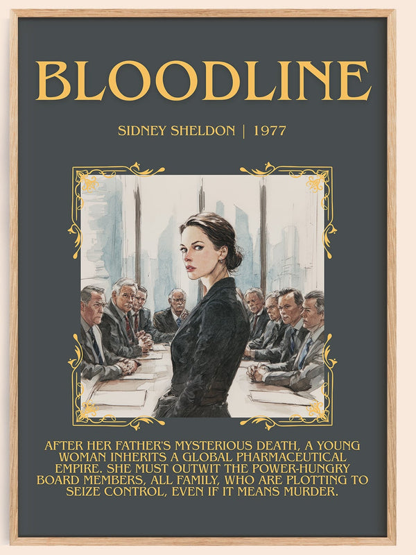Bloodline minimalist book poster by Sidney Sheldon – framed literary art print