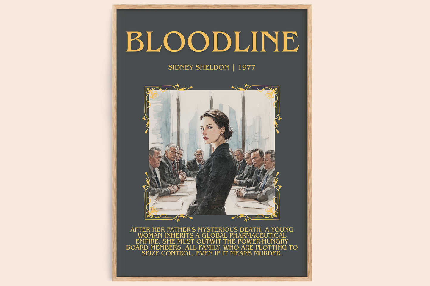 Bloodline minimalist book poster by Sidney Sheldon – framed literary art print