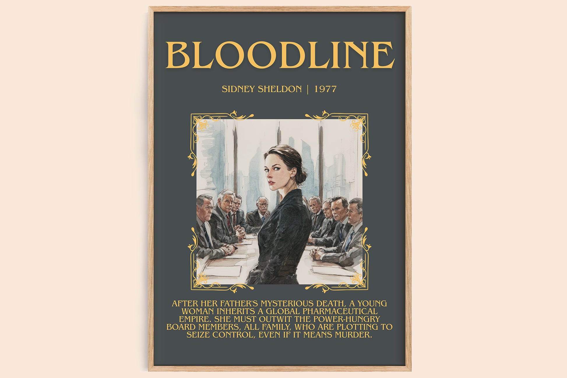 Bloodline minimalist book poster by Sidney Sheldon – framed literary art print