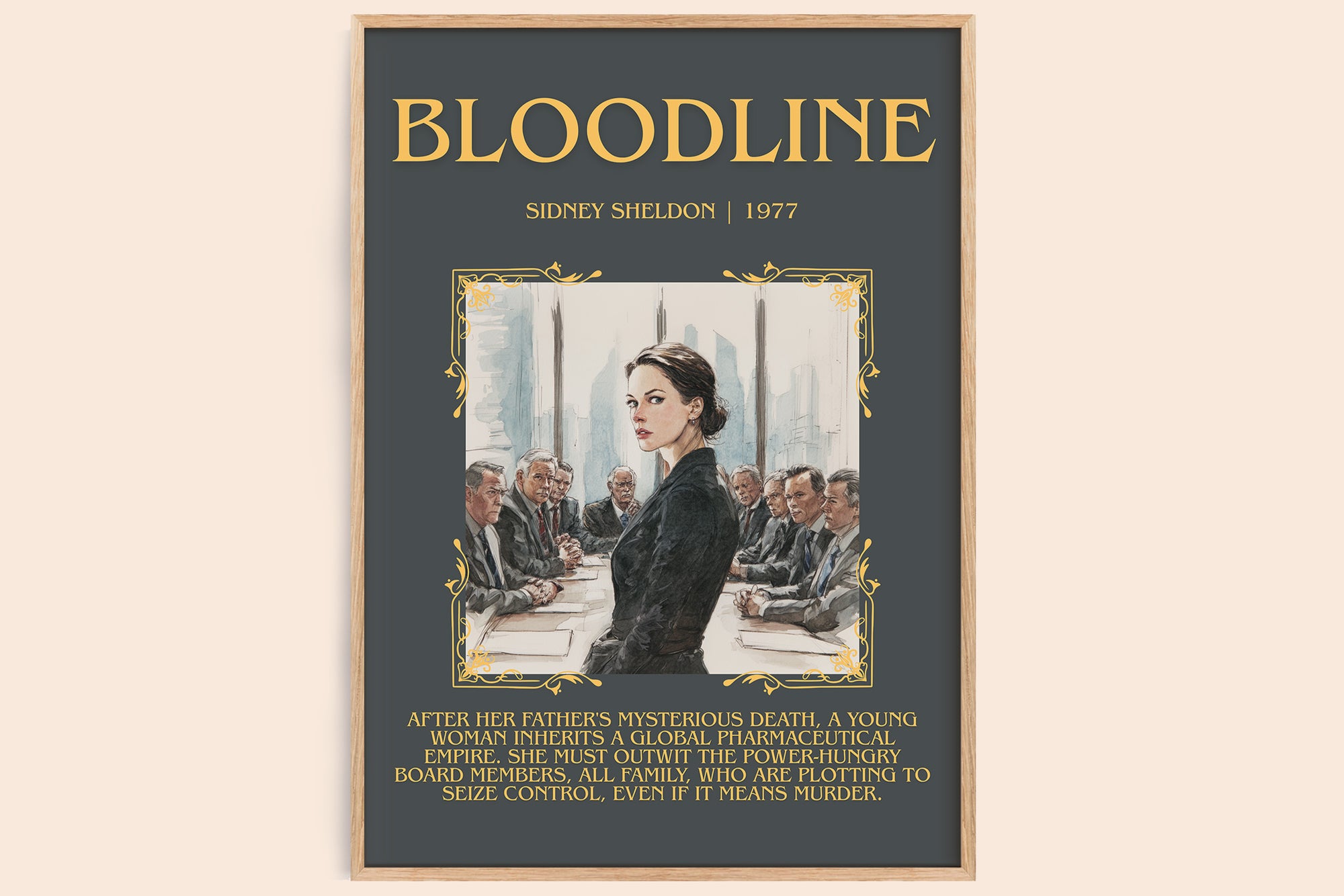 Bloodline minimalist book poster by Sidney Sheldon – framed literary art print