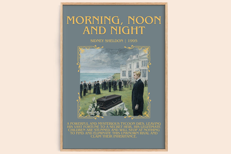 Morning, Noon and Night minimalist book poster by Sidney Sheldon – framed literary art print