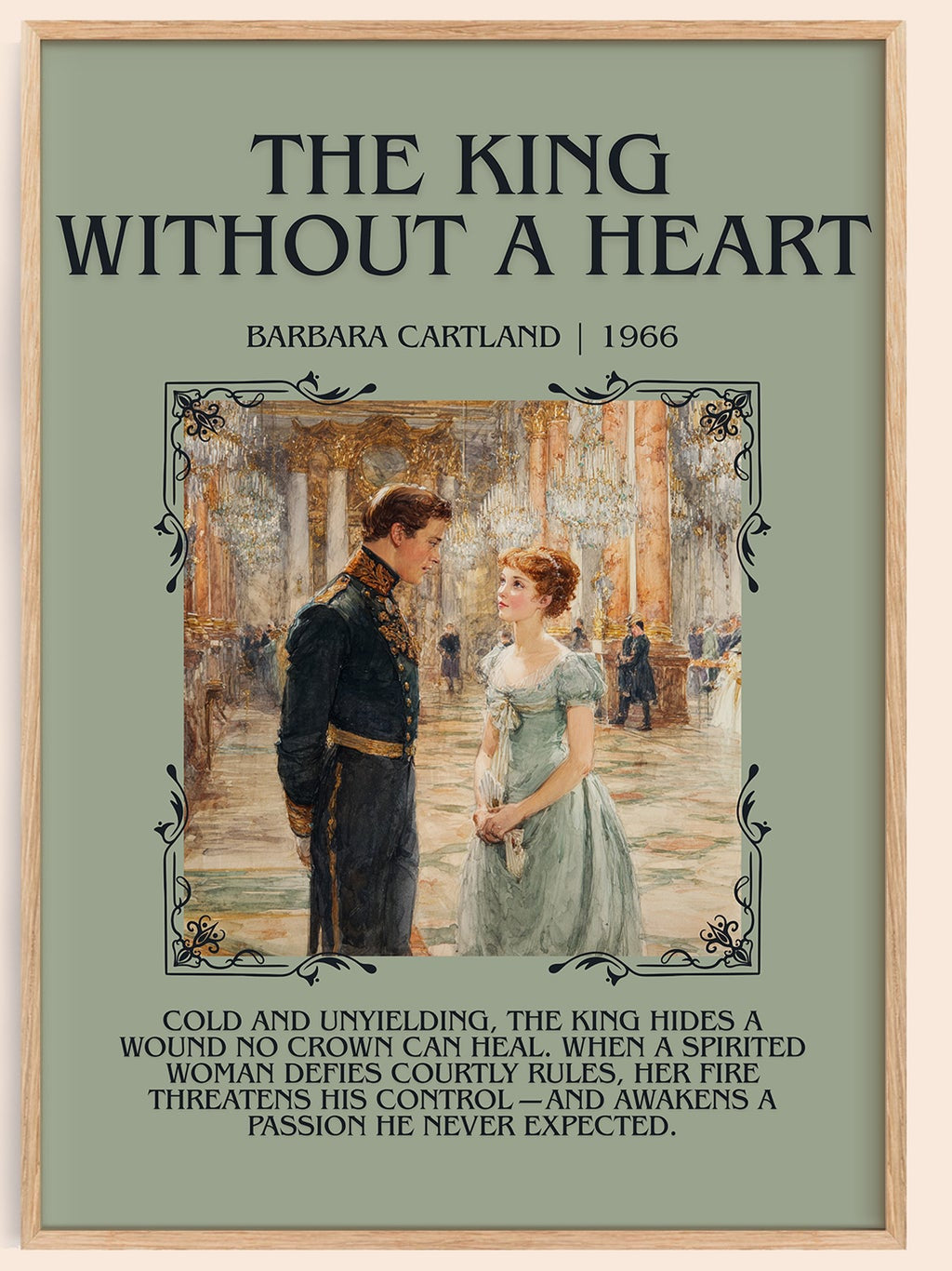 The King Without A heart minimalist book poster by Barbara Cartland – framed literary art print