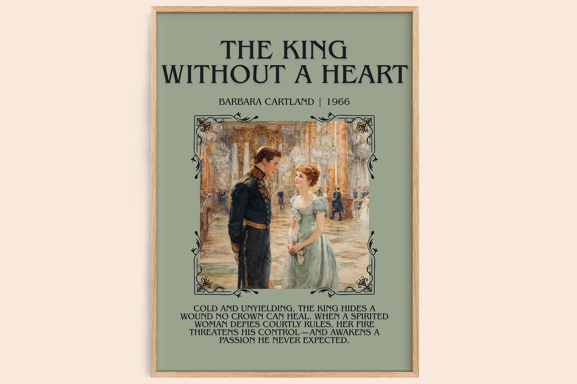 The King Without A heart minimalist book poster by Barbara Cartland – framed literary art print