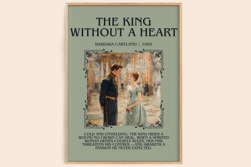 The King Without A heart minimalist book poster by Barbara Cartland – framed literary art print