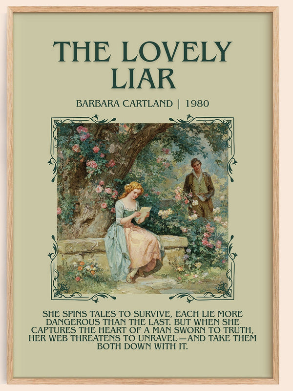 The Lovely Liar minimalist book poster by Barbara Cartland – framed literary art print