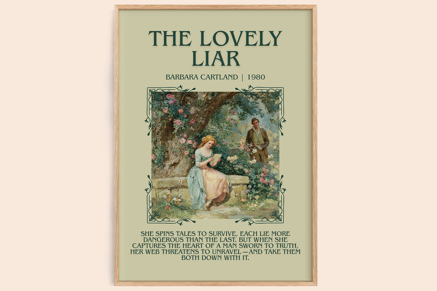 The Lovely Liar minimalist book poster by Barbara Cartland – framed literary art print