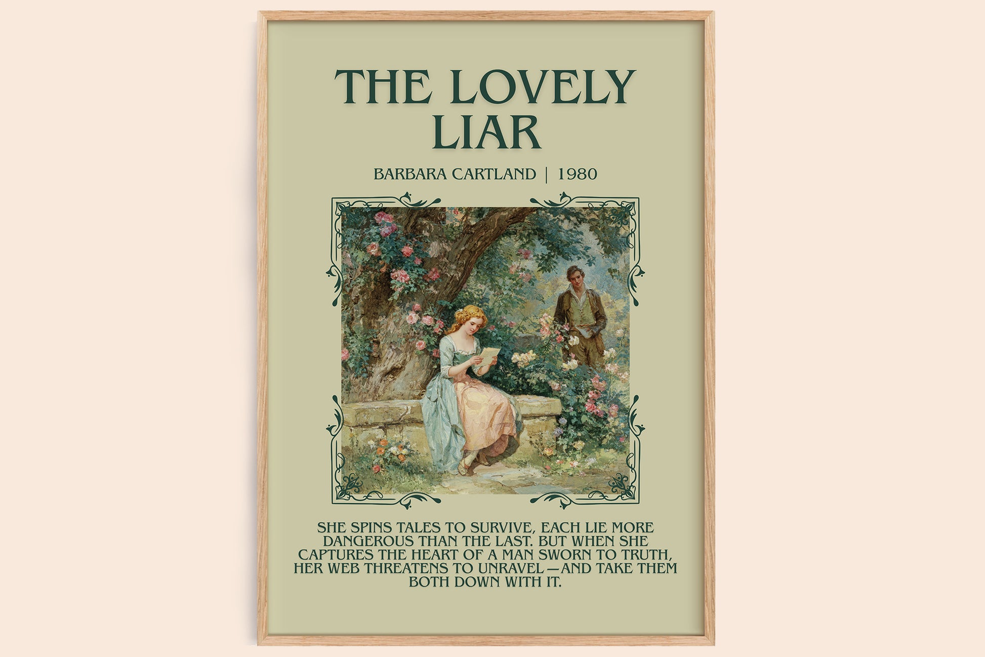 The Lovely Liar minimalist book poster by Barbara Cartland – framed literary art print