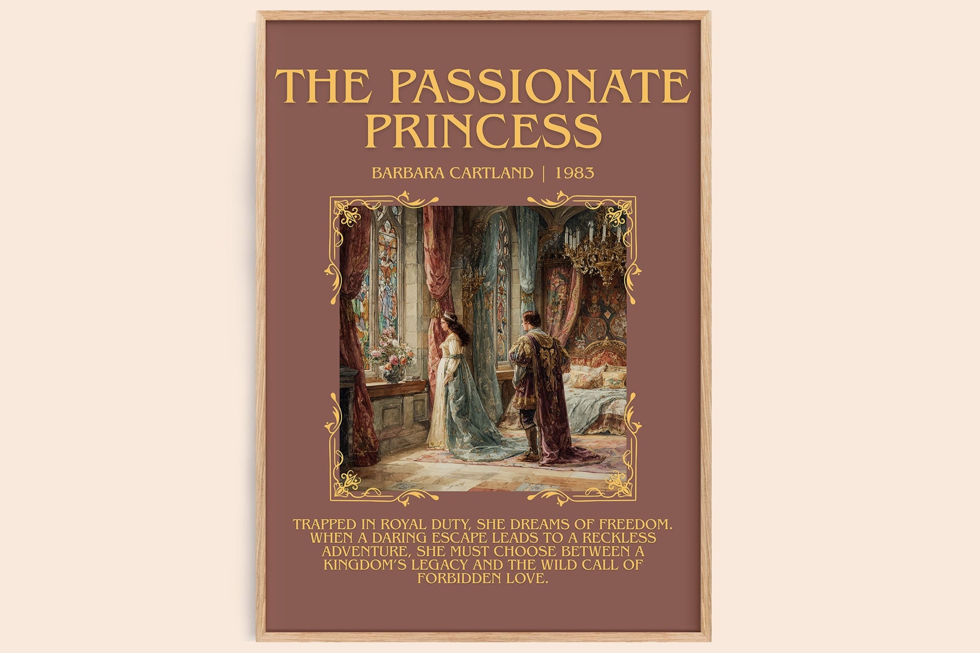 The Passionate Princess minimalist book poster by Barbara Cartland – framed literary art print
