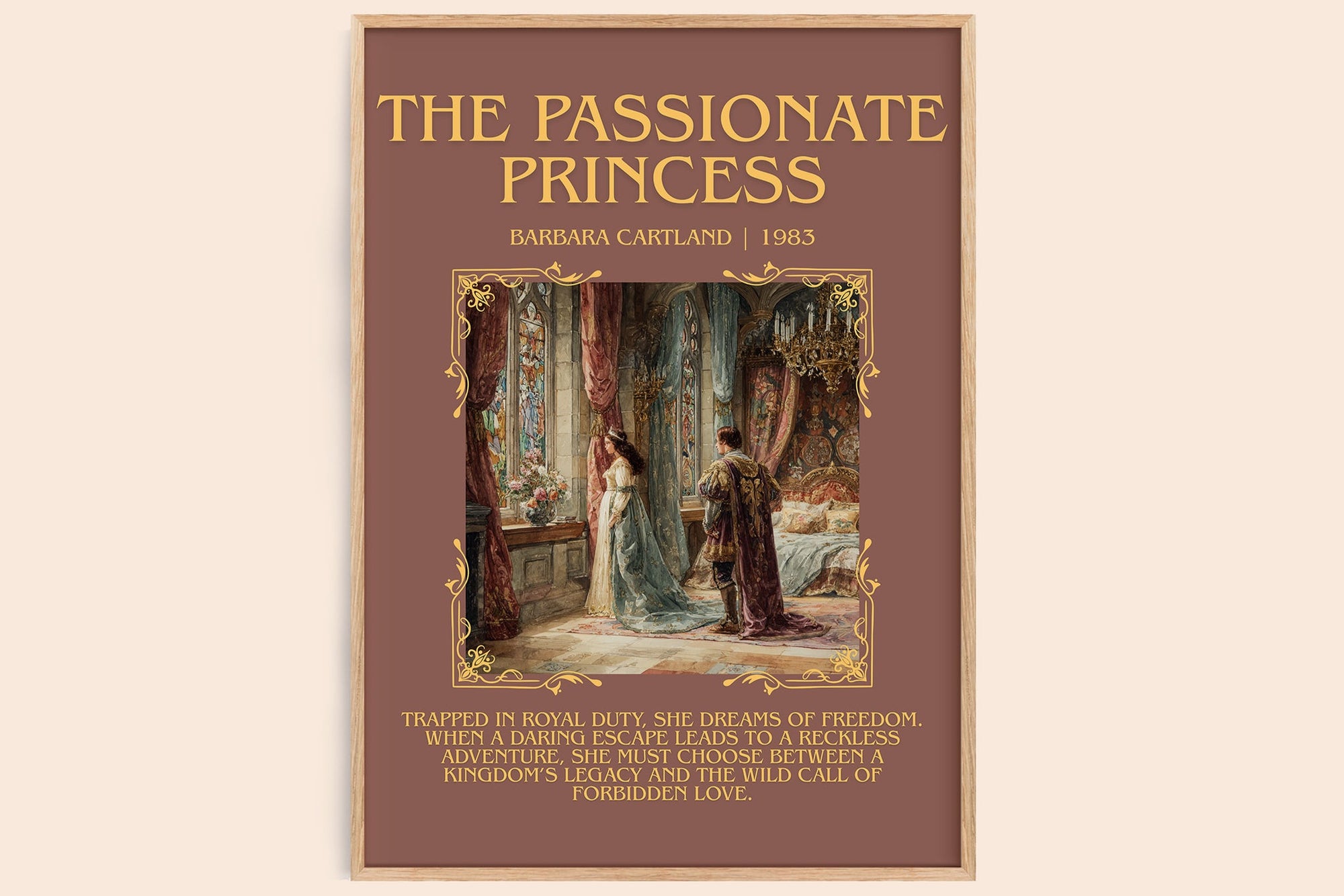 The Passionate Princess minimalist book poster by Barbara Cartland – framed literary art print