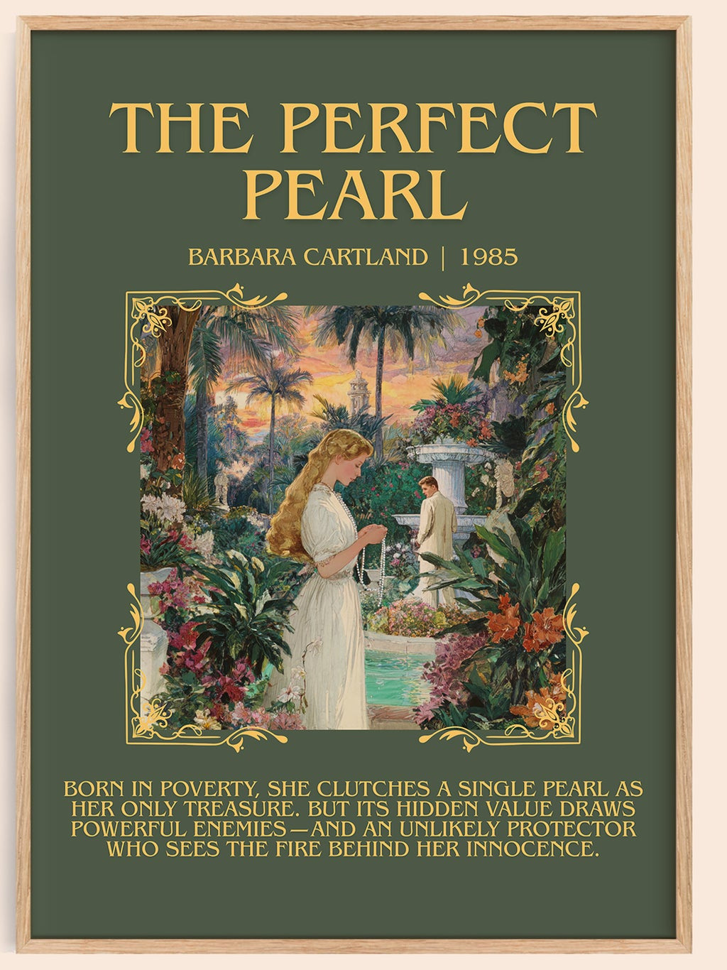 The Perfect Pearl minimalist book poster by Barbara Cartland – framed literary art print