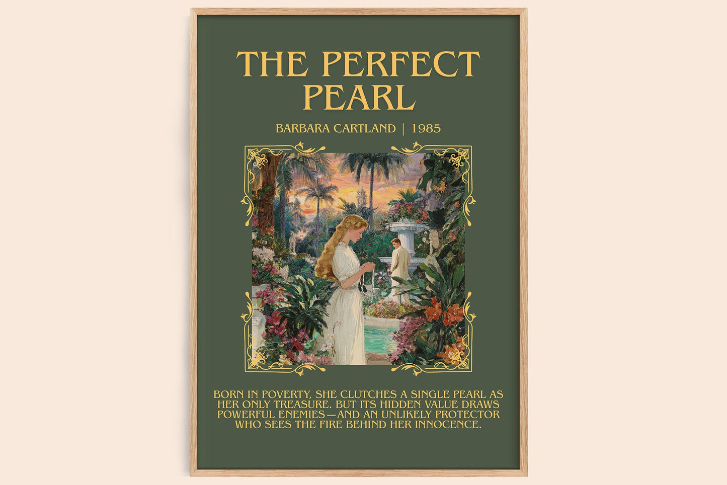 The Perfect Pearl minimalist book poster by Barbara Cartland – framed literary art print
