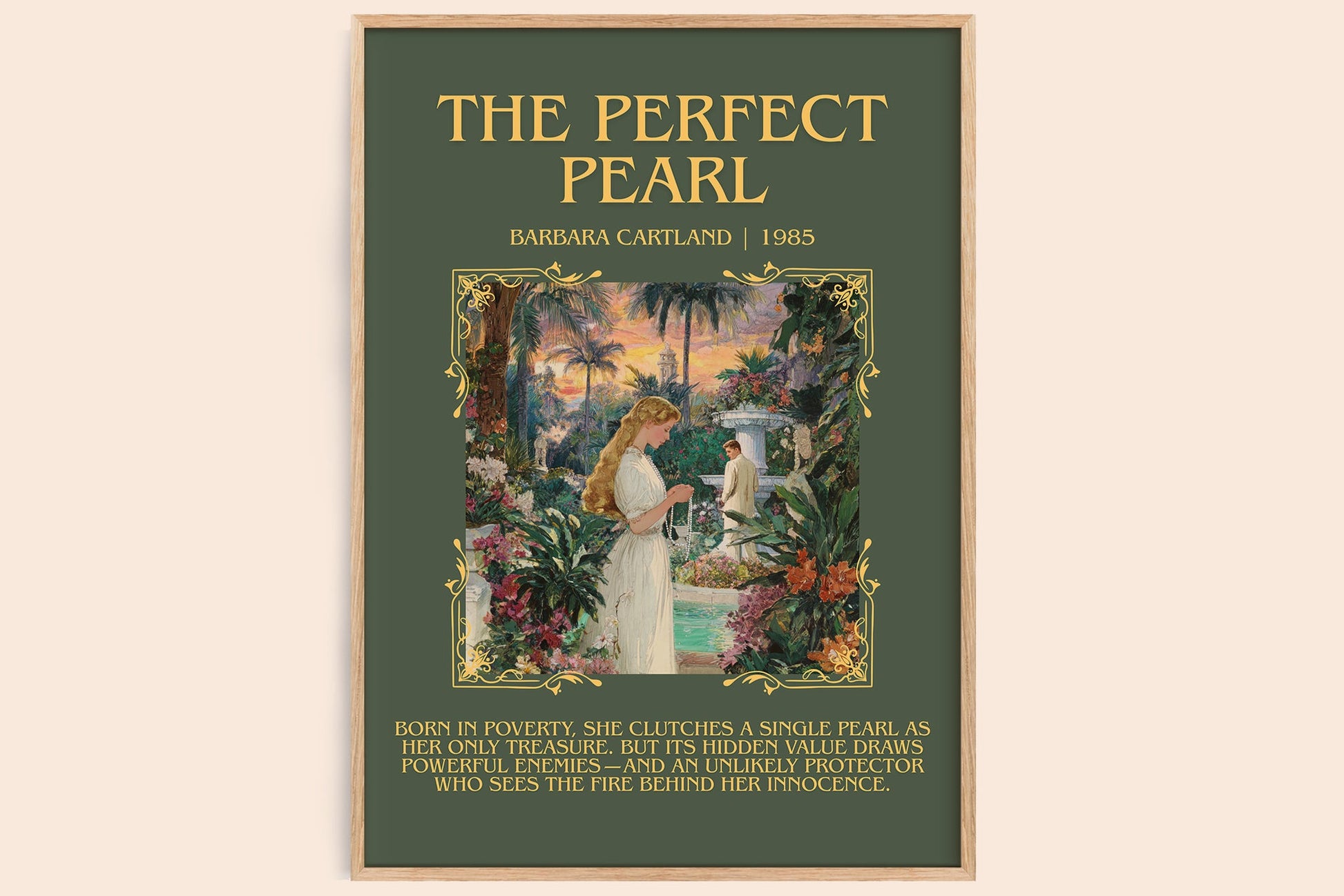 The Perfect Pearl minimalist book poster by Barbara Cartland – framed literary art print