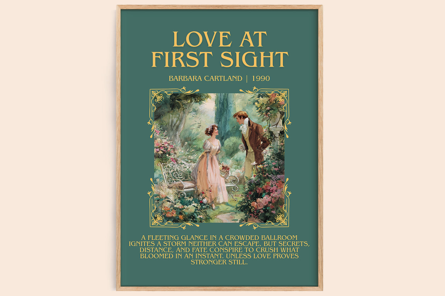 Love at First Sight minimalist book poster by Barbara Cartland – framed literary art print