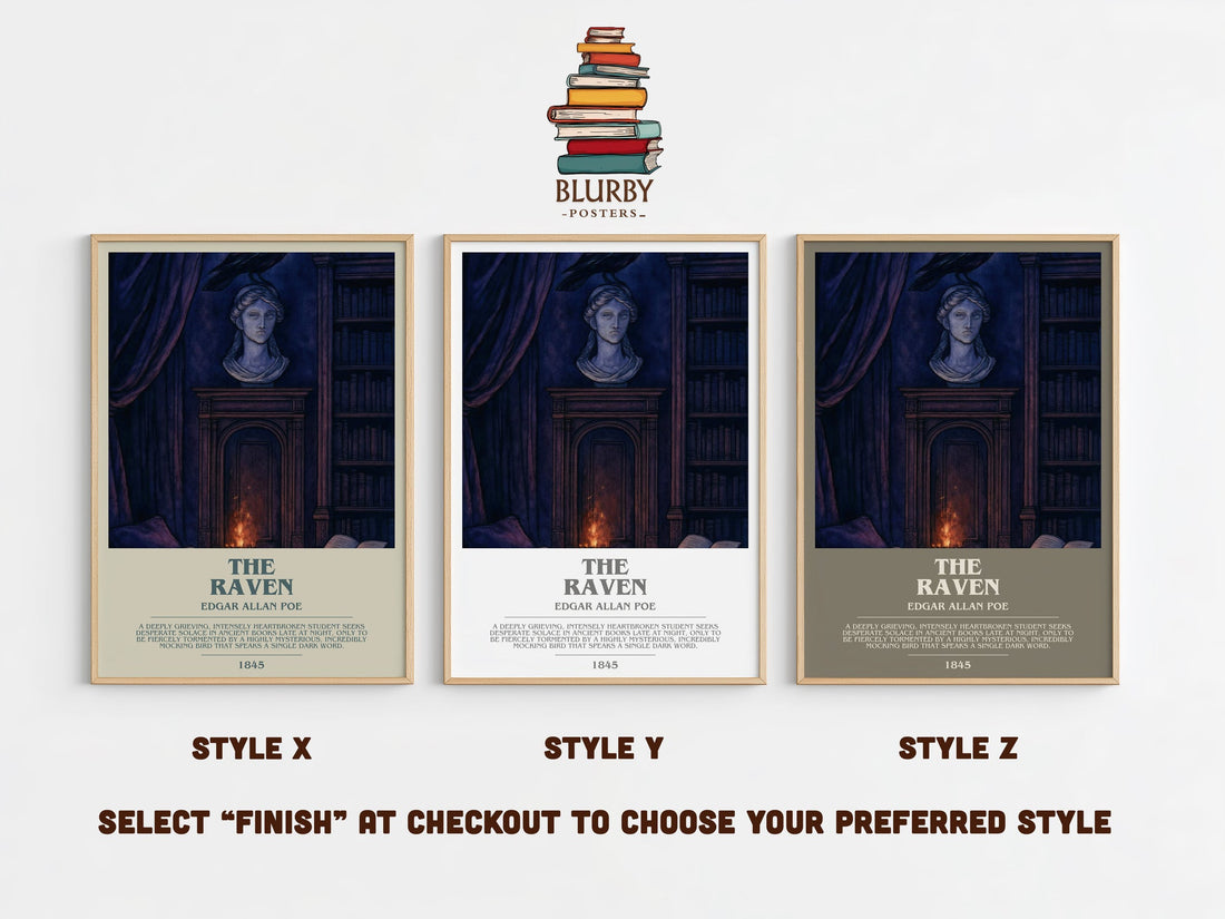 The Raven bookish print in frame leaning in hallway – poetry wall art (mockup)