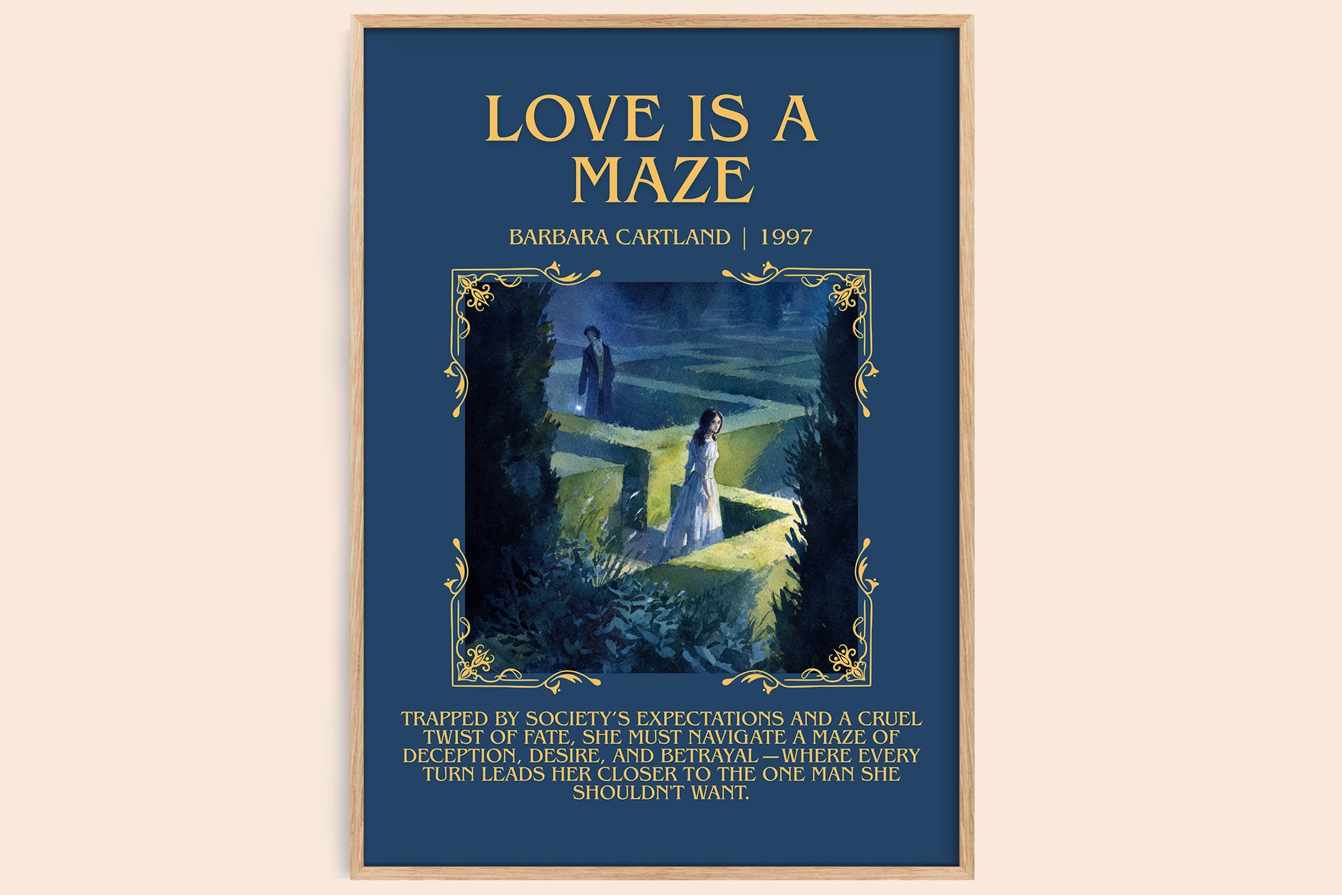 Love Is a Maze minimalist book poster by Barbara Cartland. – framed literary art print
