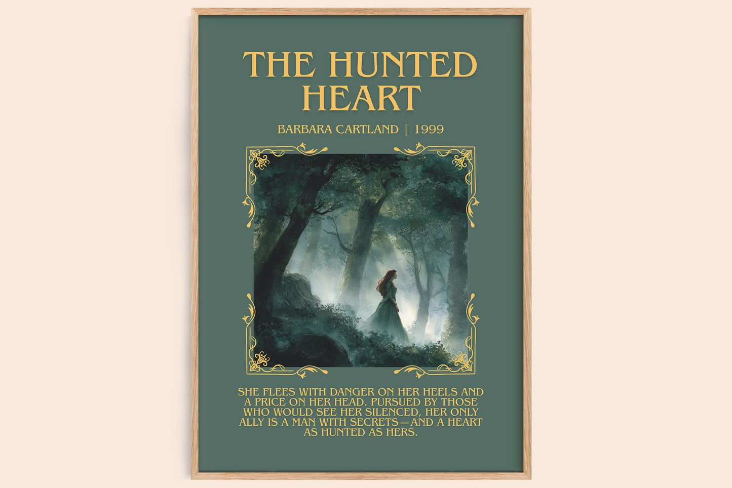 The Hunted Heart minimalist book poster by BARBARA. CARTLAND – framed literary art print