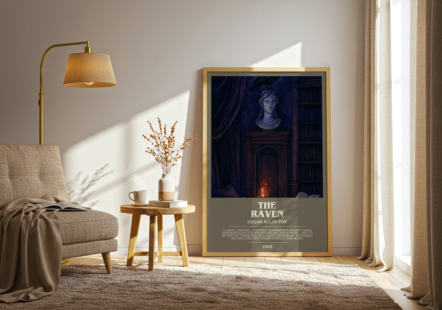 The Raven bookish print on bookshelf – Edgar Allan Poe fan gift