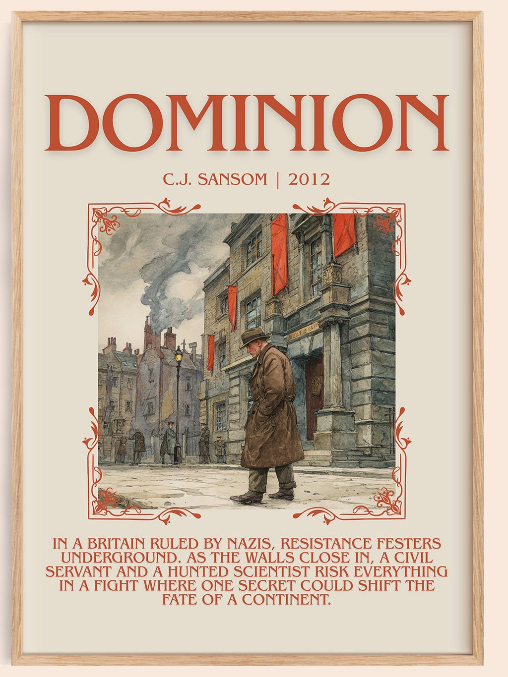 Dominion minimalist book poster by C. J. Sansom – framed literary art print