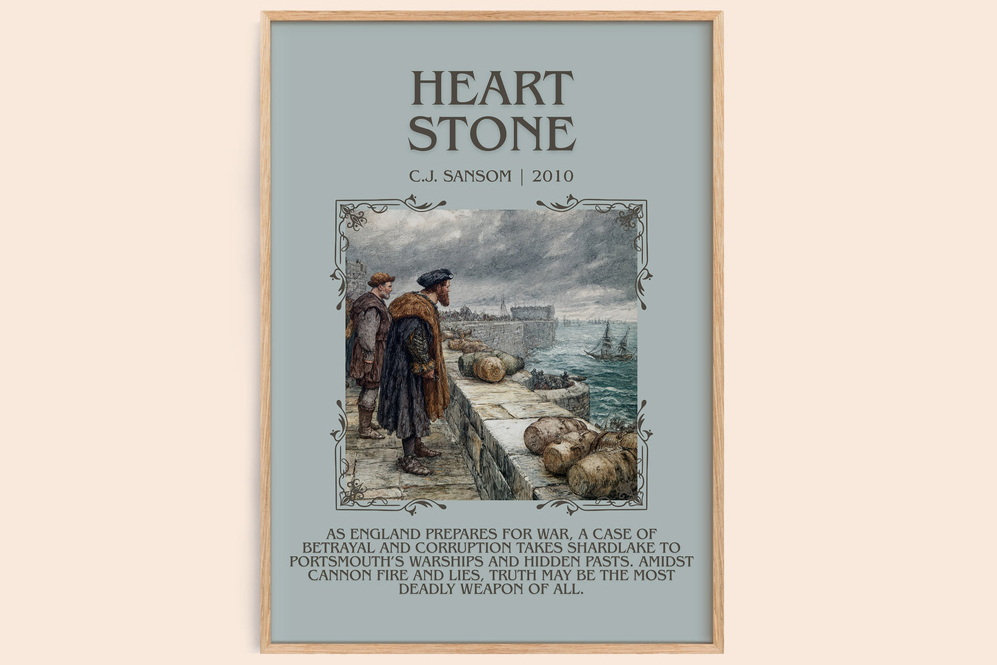 Heartstone minimalist book poster by C.J. Sansom – framed literary art print
