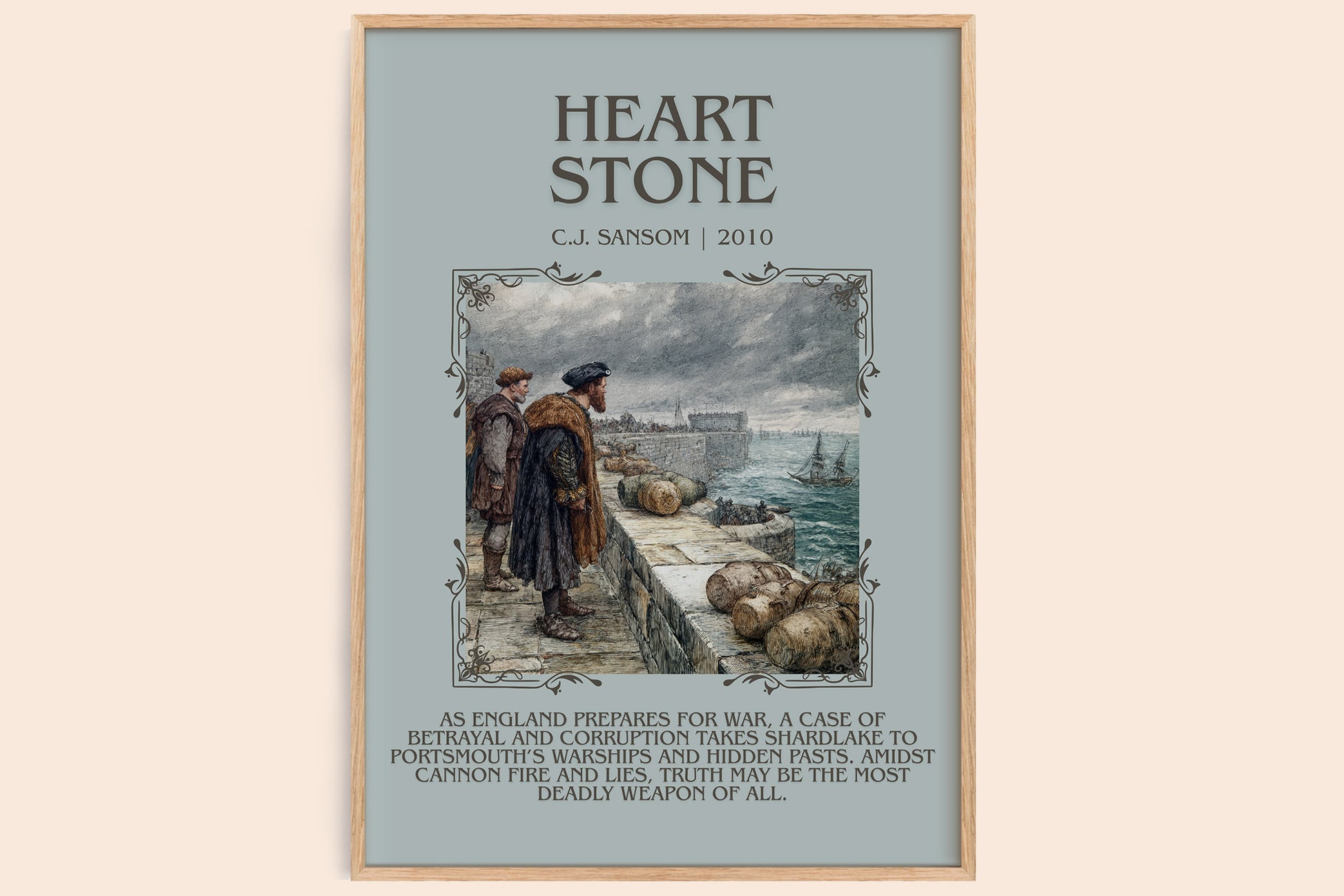 Heartstone minimalist book poster by C.J. Sansom – framed literary art print
