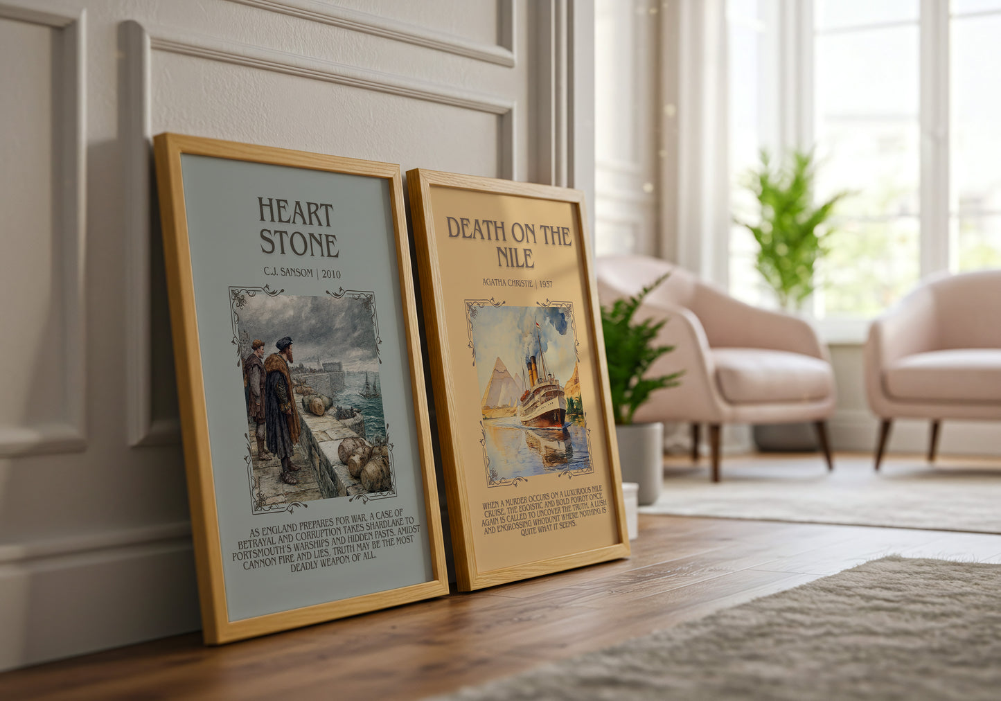 Heartstone minimalist print framed by window – literary home decor