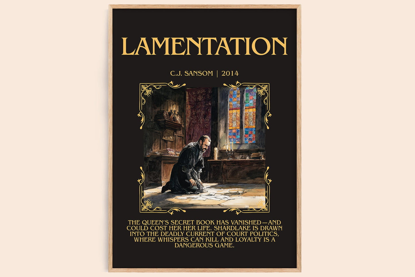 Lamentation minimalist book poster by C.J. Sansom – framed literary art print