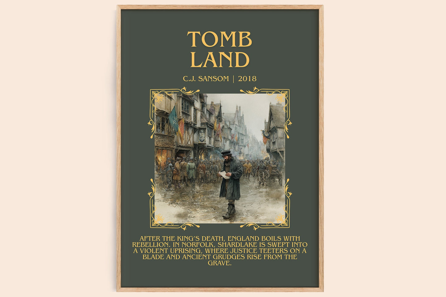 Tombland minimalist book poster by C.J. Sansom – framed literary art print