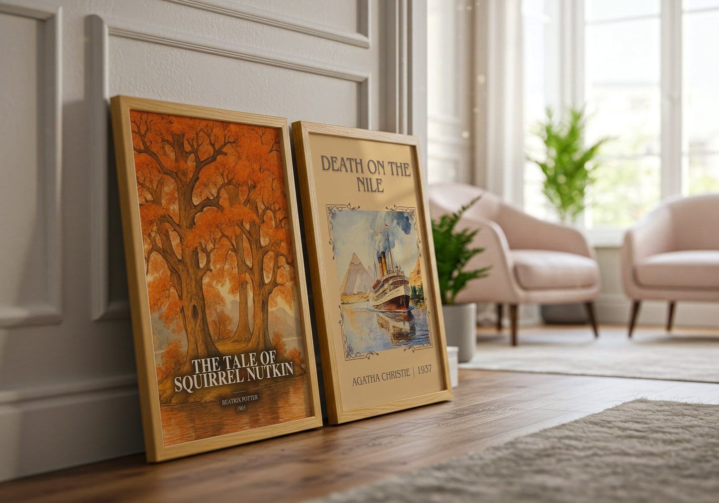The Tale Of Squirrel Nutkin watercolour print framed by window – literary home decor