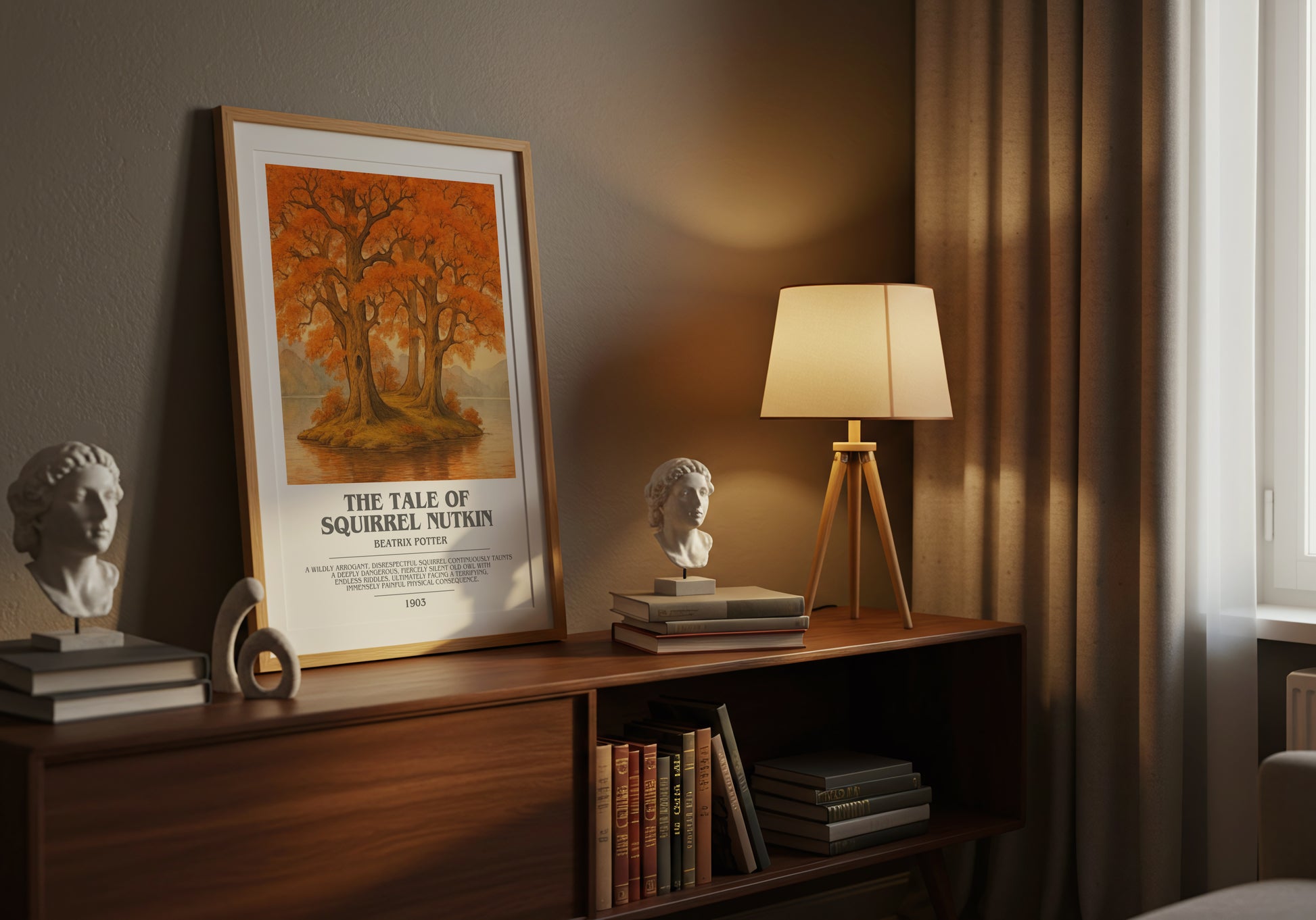 The Tale Of Squirrel Nutkin bookish book poster framed on wall – childrens wall art