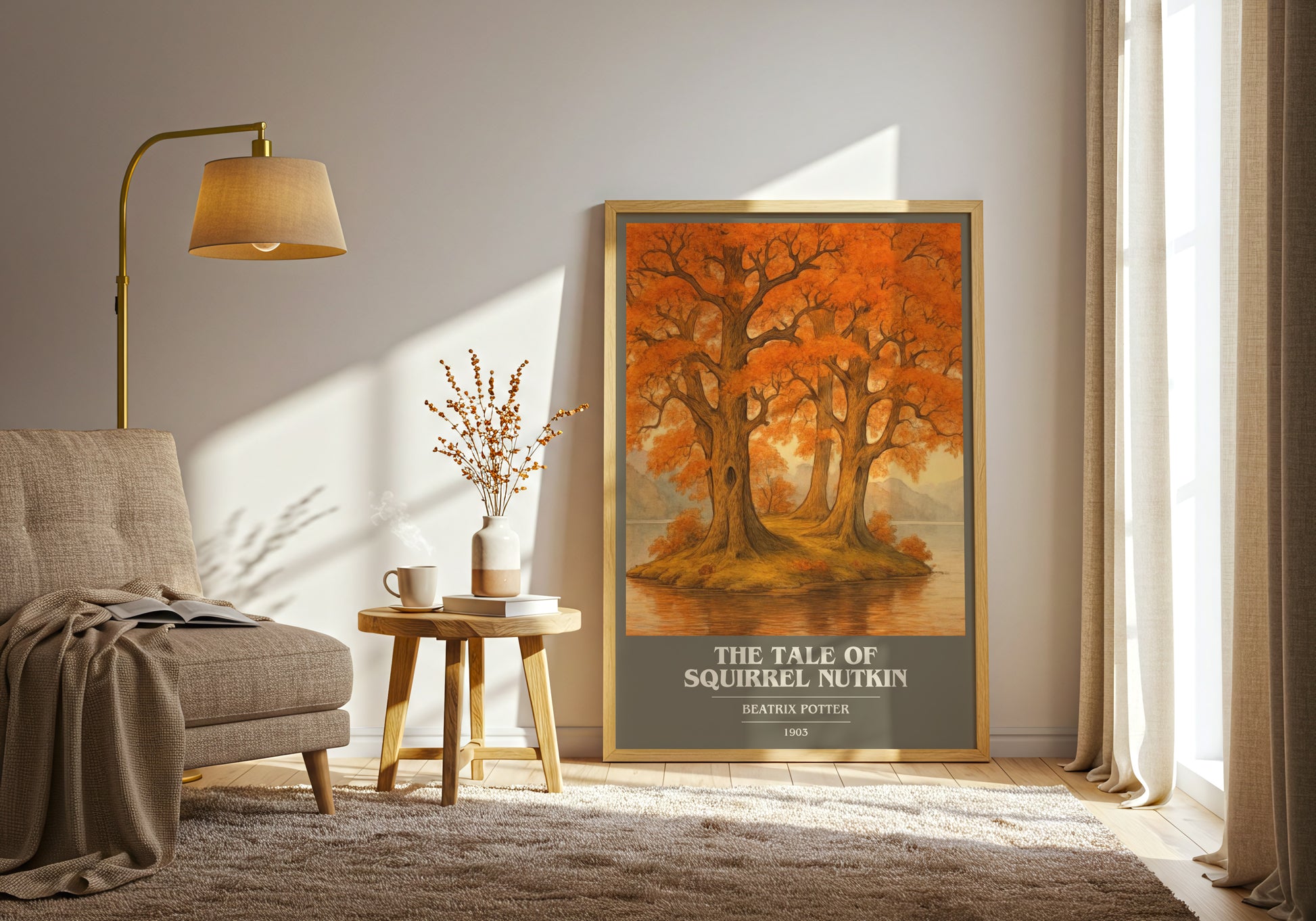 The Tale Of Squirrel Nutkin book cover print on bookshelf – Beatrix Potter fan gift