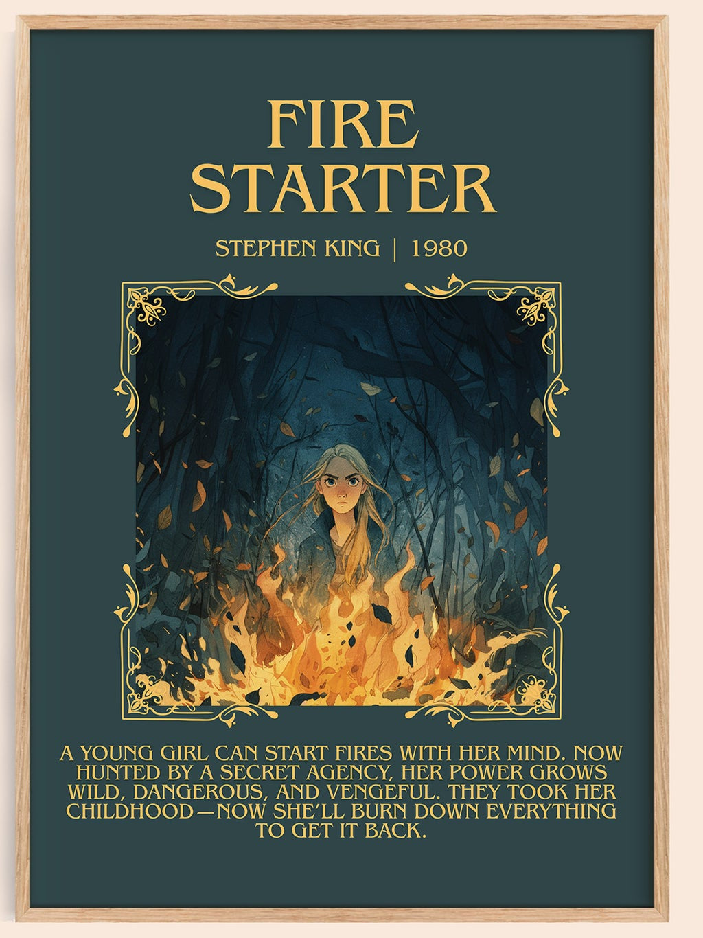 Firestarter minimalist book poster by Stephen King – framed literary art print