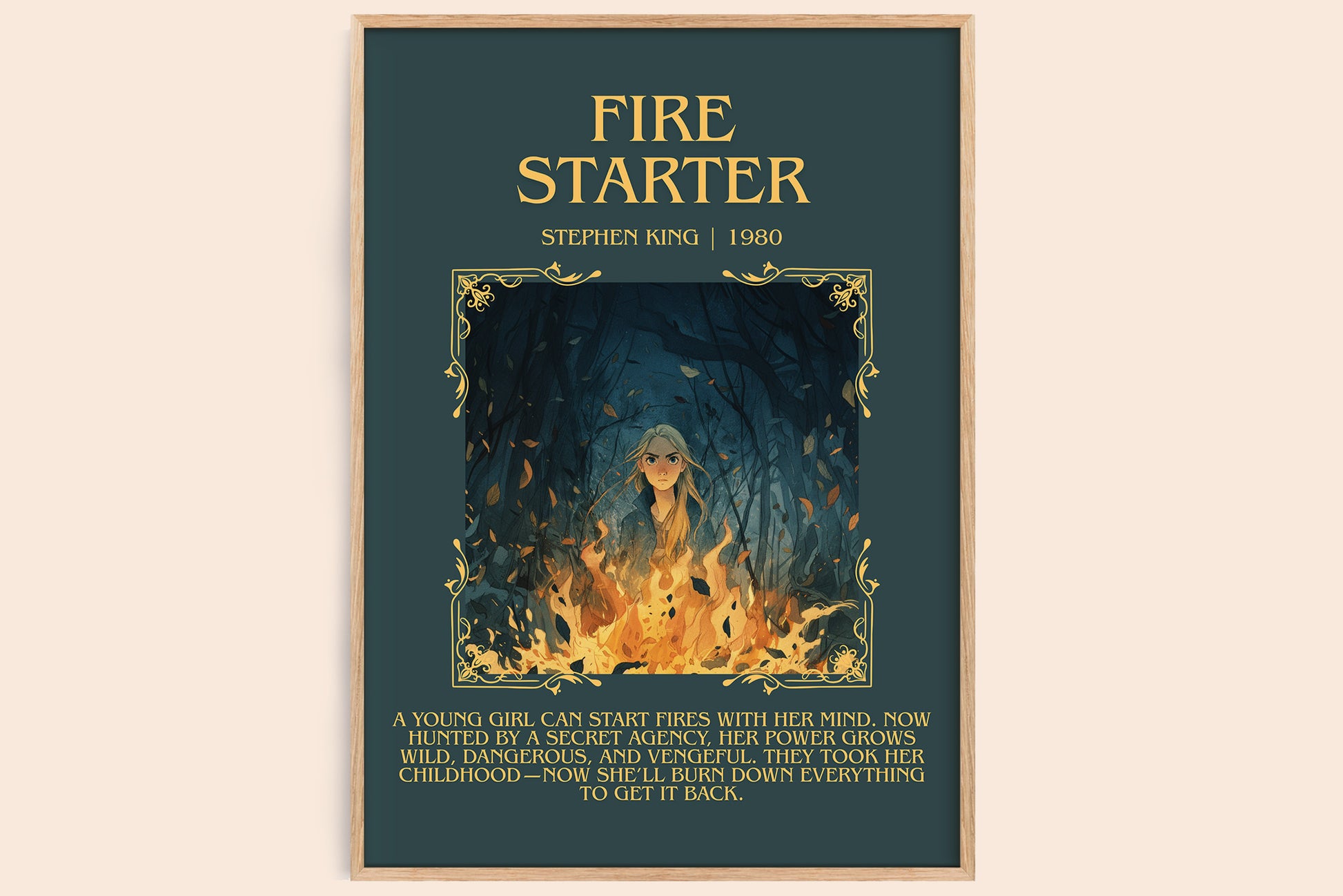 Firestarter minimalist book poster by Stephen King – framed literary art print