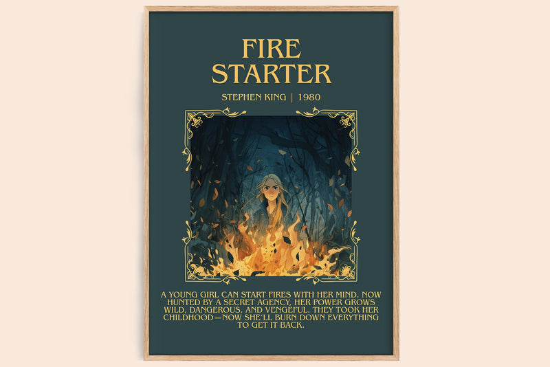 Firestarter minimalist book poster by Stephen King – framed literary art print