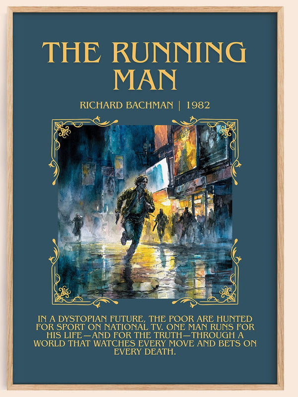 The Running Man minimalist book poster by Richard Bachman – framed literary art print