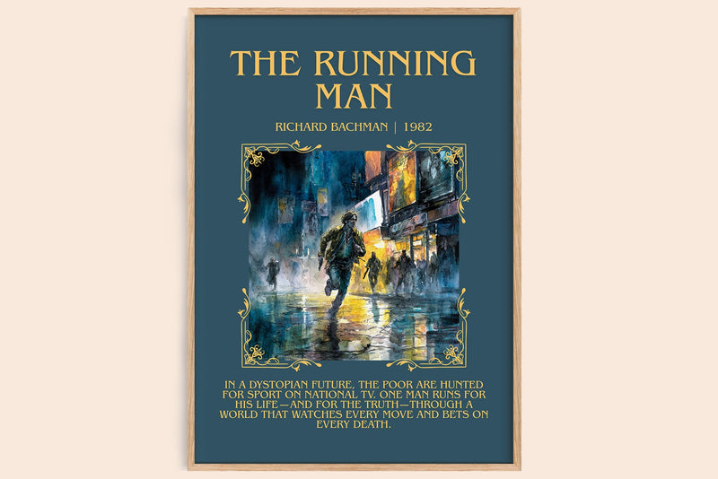 The Running Man minimalist book poster by Richard Bachman – framed literary art print