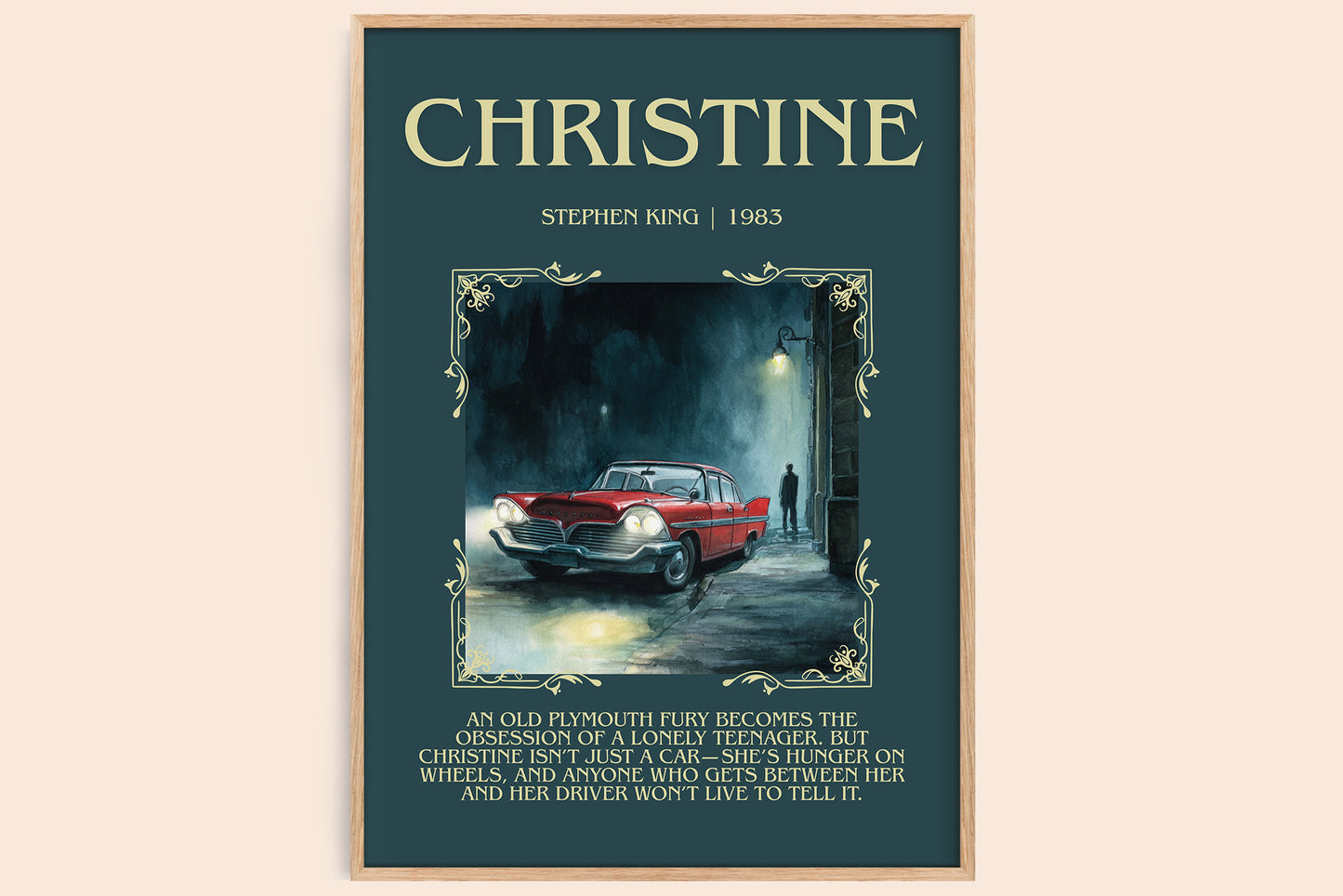 Christine minimalist book poster by Stephen King – framed literary art print