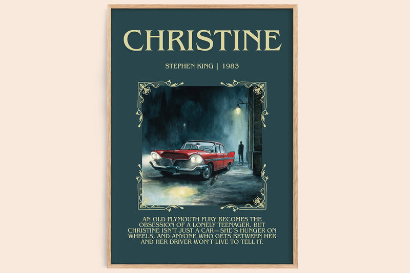 Christine minimalist book poster by Stephen King – framed literary art print