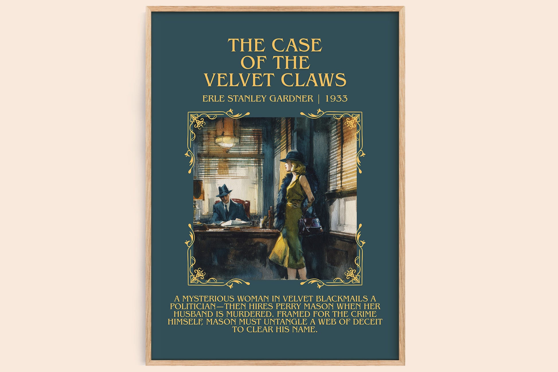 The Case of the Velvet Claws minimalist book poster by Erle Stanley Gardner – framed literary art print