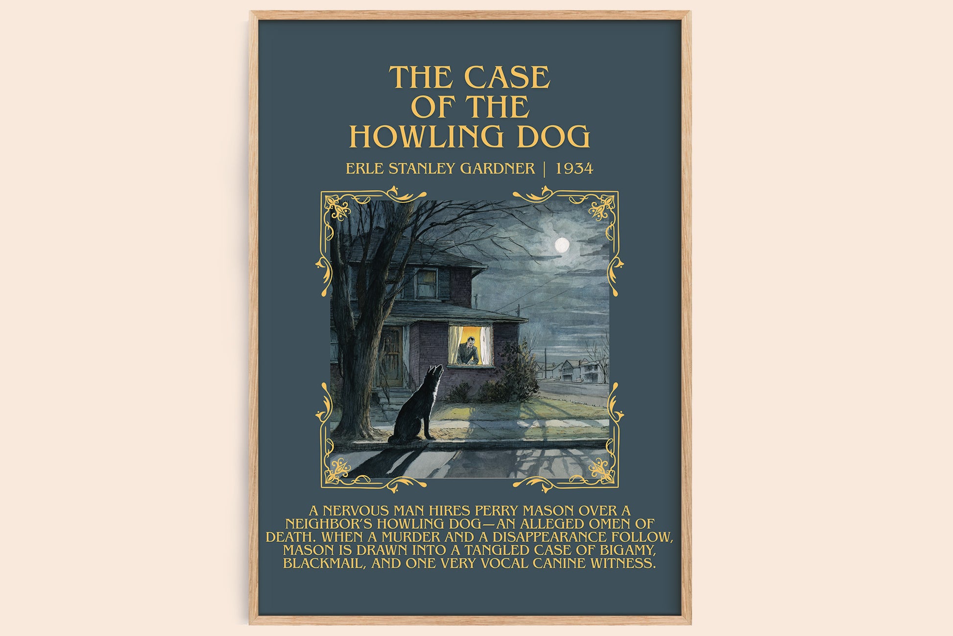 The Case of the Howling Dog minimalist book poster by Erle Stanley Gardner – framed literary art print