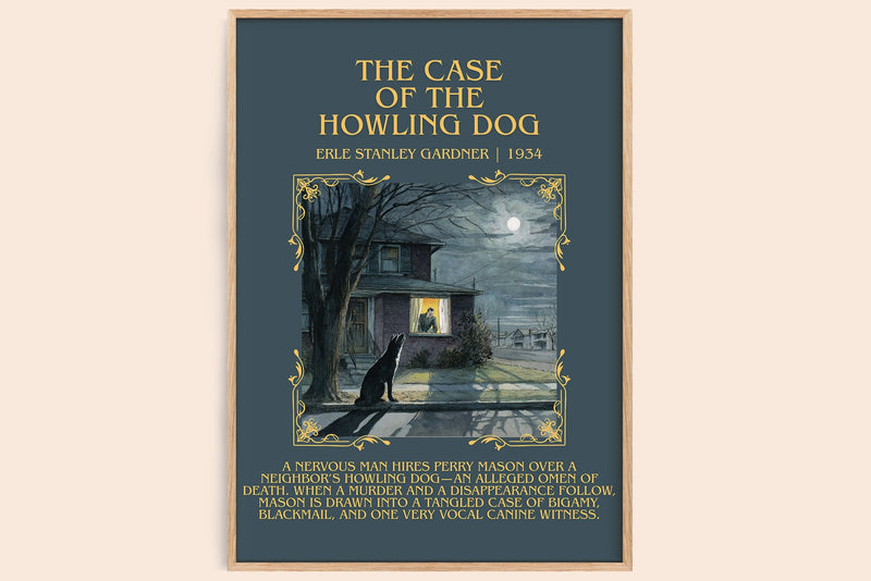 The Case of the Howling Dog minimalist book poster by Erle Stanley Gardner – framed literary art print