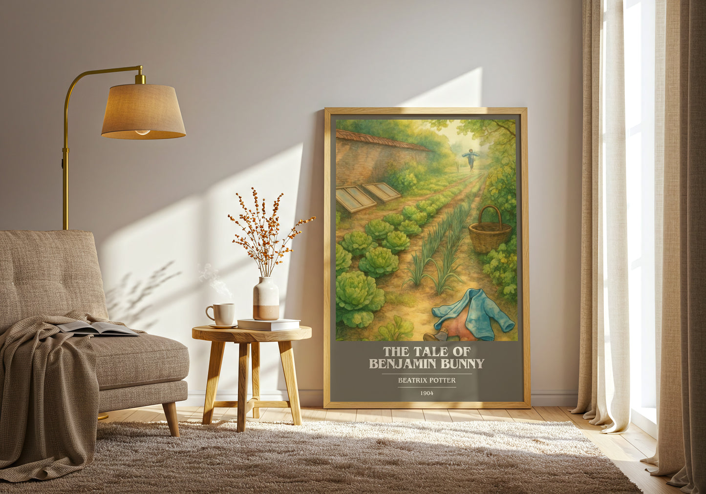 The Tale Of Benjamin Bunny book cover print on bookshelf – Beatrix Potter fan gift