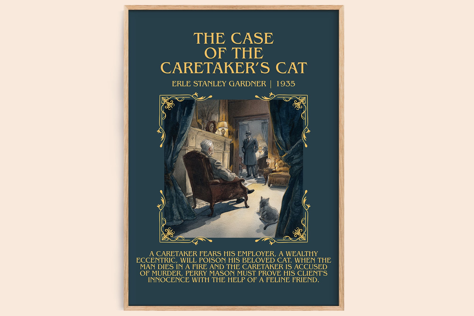The Case of the Caretaker's Cat minimalist book poster by Erle Stanley Gardner – framed literary art print