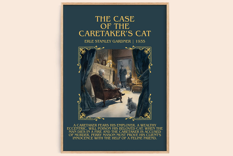 The Case of the Caretaker's Cat minimalist book poster by Erle Stanley Gardner – framed literary art print