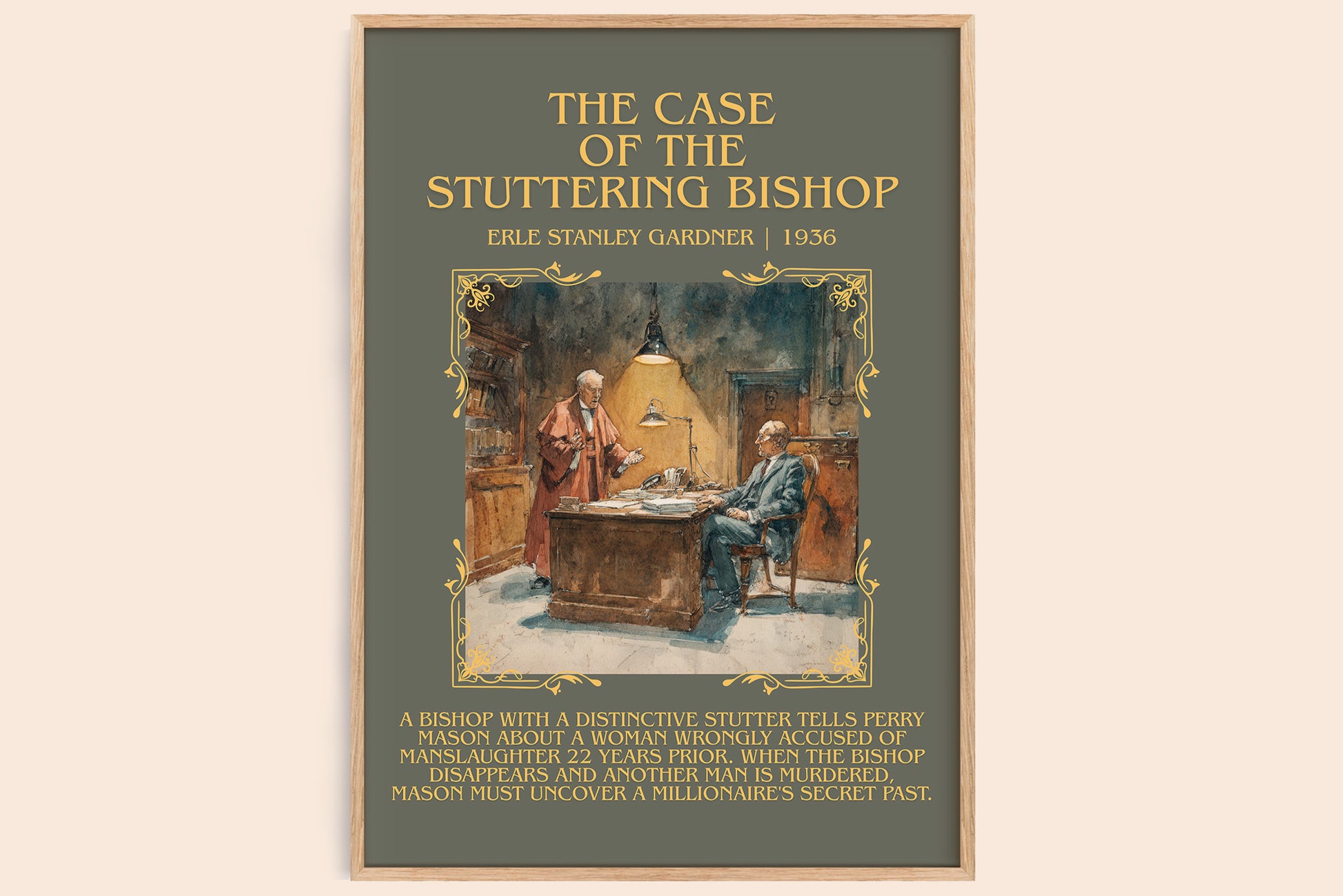 The Case of the Stuttering Bishop minimalist book poster by Erle Stanley Gardner – framed literary art print